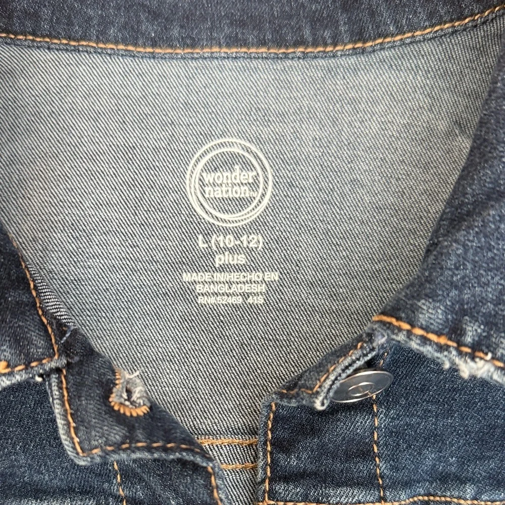 Wonder Nation Dark Blue Distressed Jean Jacket for Kids Size 10-12 Plus Size